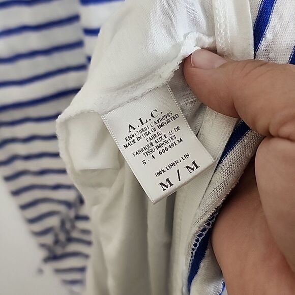 A.L.C. Drop Waist Striped Sleeveless Linen summer beach dress sz M - Picture 4 of 9